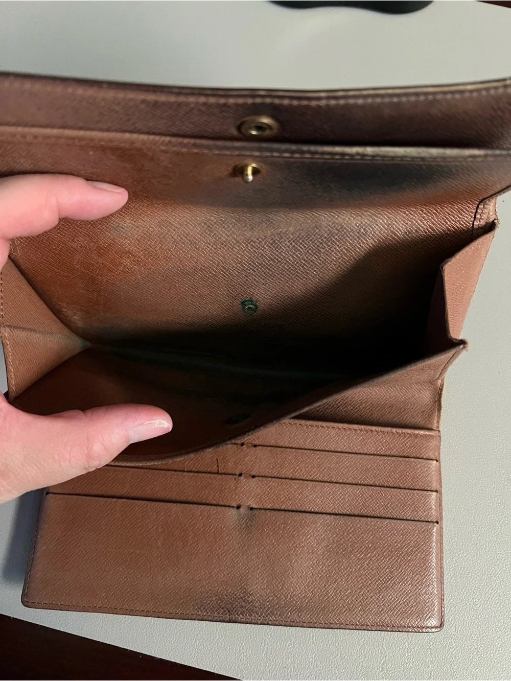 Louis Vuitton Brown Monogram Canvas Wallet with Gold Snap